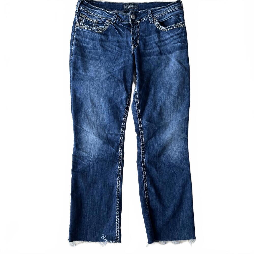 Silver Jeans Suki Western Glove Works Distressed Bootcut Dark Wash - 14/L33